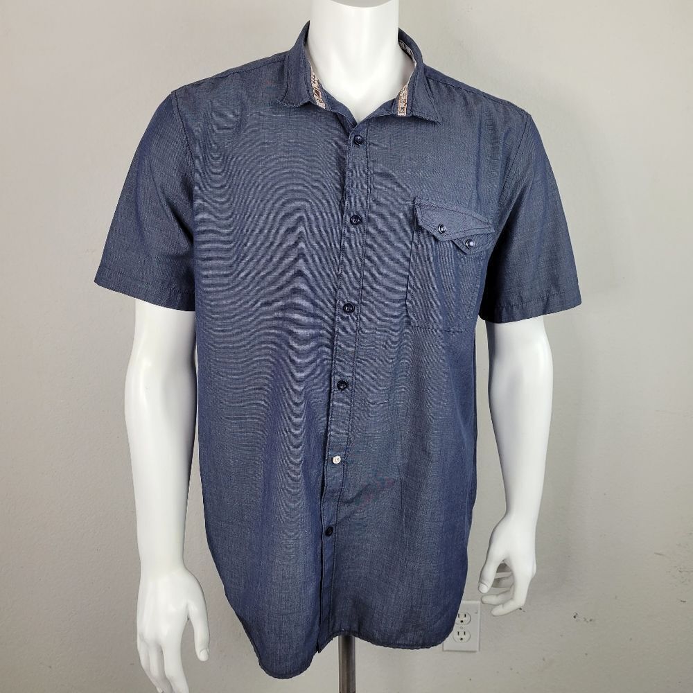 Amplify Button Front Collared Blue Gray Shirt‎